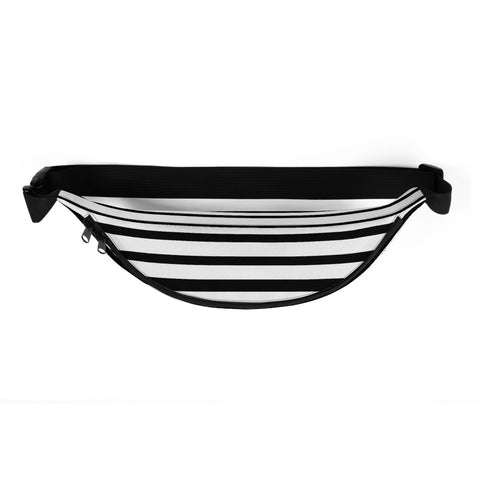 Black White Modern Horizontal Stripe Print Designer Fanny Pack Bag- Made in USA/EU-Fanny Pack-Heidi Kimura Art LLC