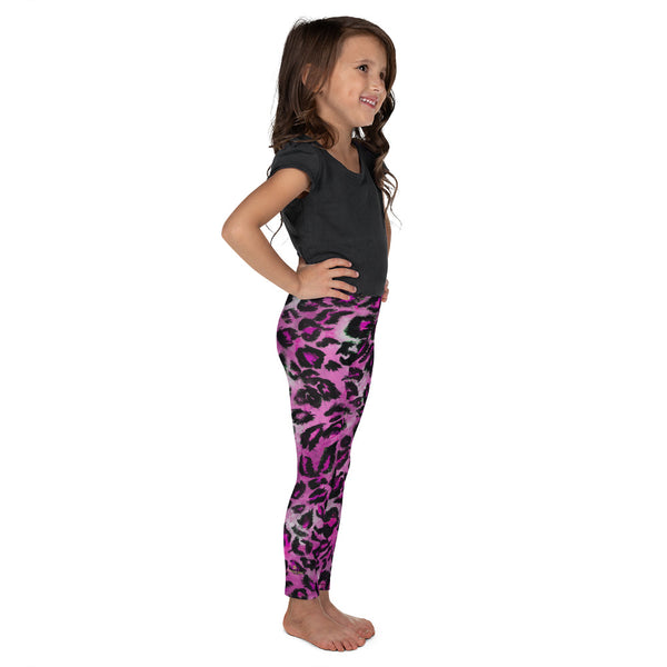 Pink Leopard Animal Print Premium Kid's Leggings, Cute Leopard Pants- Made in USA/EU-Kid's Leggings-Heidi Kimura Art LLC