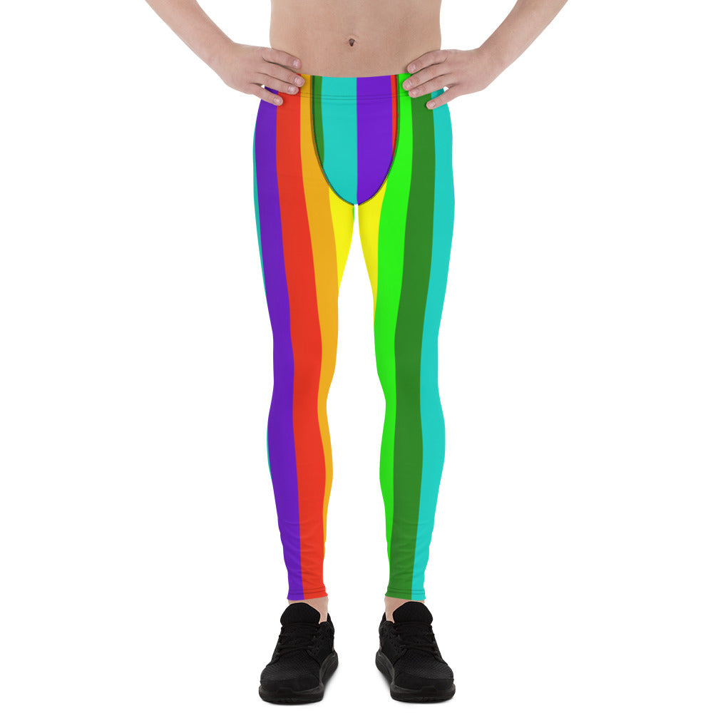 Rainbow Lover Men's Running Leggings & Run Tights Meggings Pants - Made in USA/EU-Men's Leggings-XS-Heidi Kimura Art LLC