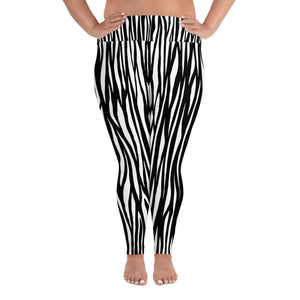 Zebra Animal Print Women's Long Yoga Pants 4-Way Stretch Plus Size Leggings-Women's Plus Size Leggings-2XL-Heidi Kimura Art LLC Zebra Plus Size Leggings, Zebra Animal Print Women's Long Yoga Pants High Waist 4-Way Stretch Plus Size Leggings - Made in USA/EU (US Size: 2XL-6XL)