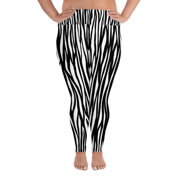 Zebra Animal Print Women's Long Yoga Pants 4-Way Stretch Plus Size Leggings-Women's Plus Size Leggings-2XL-Heidi Kimura Art LLC Zebra Plus Size Leggings, Zebra Animal Print Women's Long Yoga Pants High Waist 4-Way Stretch Plus Size Leggings - Made in USA/EU (US Size: 2XL-6XL)
