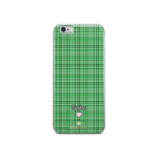 Personalized Green Plaid iPhone Case, Custom Name Tartan Print Phone Case-Heidi Kimura Art LLC-iPhone 6/6s-Heidi Kimura Art LLC