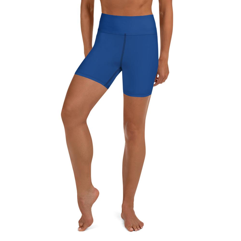Navy Blue Solid Color Premium Yoga Shorts With Pockets- Made in USA-Yoga Shorts-XS-Heidi Kimura Art LLC