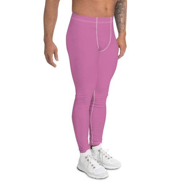 Cute Pink Men's Leggings, Modern Pastel Solid Color Basic Essential Men's Leggings Tights Pants - Made in USA/EU (US Size: XS-3XL)Sexy Meggings Men's Workout Gym Tights Leggings