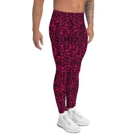 Men's Leggings-Heidikimurart Limited -Heidi Kimura Art LLC Hot Pink Leopard Men's Leggings, Animal Print Meggings Compression Tights Sexy Meggings Men's Workout Gym Tights Leggings, Men's Compression Tights Pants - Made in USA/ EU/ MX (US Size: XS-3XL) 