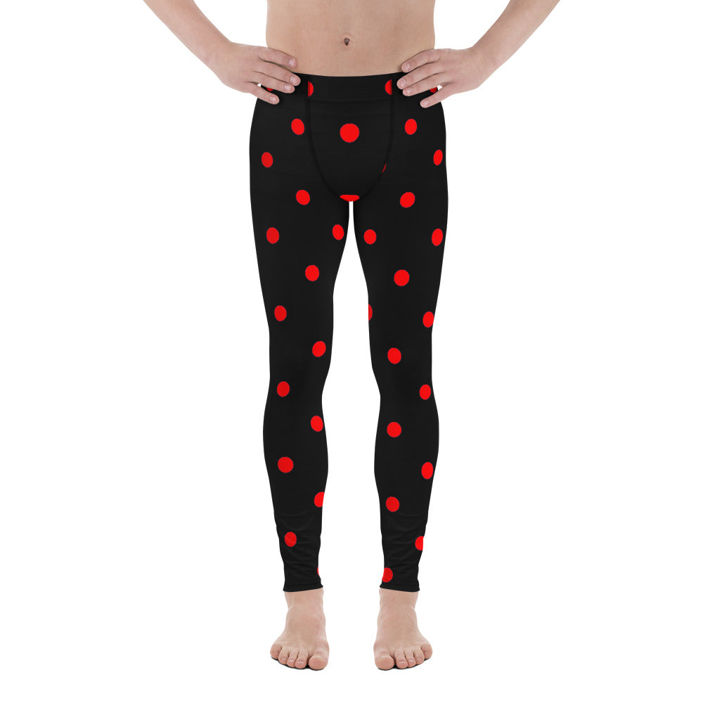 Ladybug Beetle Black Red Polka Dots Print Men's Leggings Meggings -Made in USA/EU-Men's Leggings-XS-Heidi Kimura Art LLC