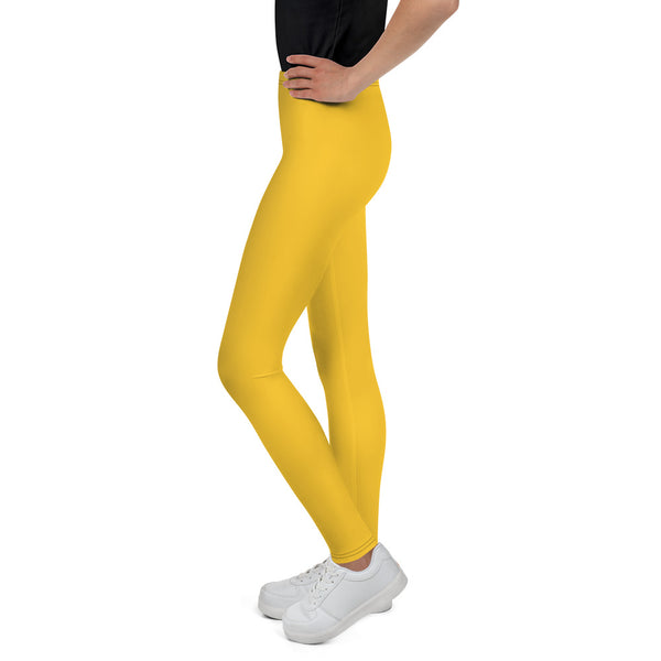 Sunflower Bright Yellow Solid Color Premium Youth Sports Leggings - Made in USA/EU-Youth's Leggings-Heidi Kimura Art LLC