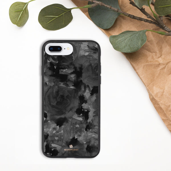 Black Floral Eco-Friendly iPhone Case, Biodegradable Phone Case-Heidi Kimura Art LLC-iPhone 7 Plus/8 Plus-Heidi Kimura Art LLC