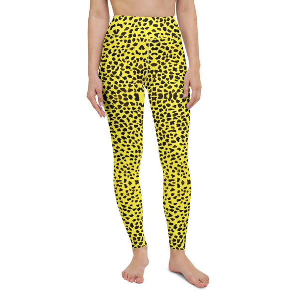 Yellow Cheetah Print Yoga Leggings-Heidikimurart Limited -Heidi Kimura Art LLCYellow Cheetah Print Yoga Leggings, Premium Quality Colorful Animal Print Active Wear Fitted Leggings Sports Long Yoga & Barre Pants - Made in USA/EU/MX (US Size: XS-6XL)