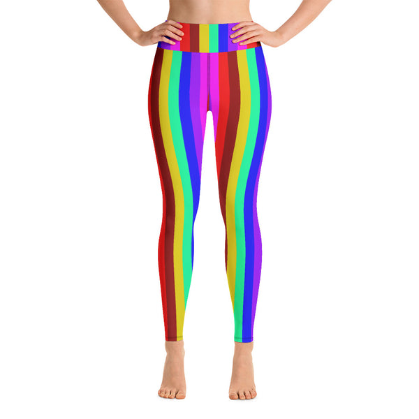 Gay Pride Rainbow Striped Tights, Colorful Ladies Yoga Leggings-Made in USA/EU-Heidi Kimura Art LLC-Heidi Kimura Art LLC