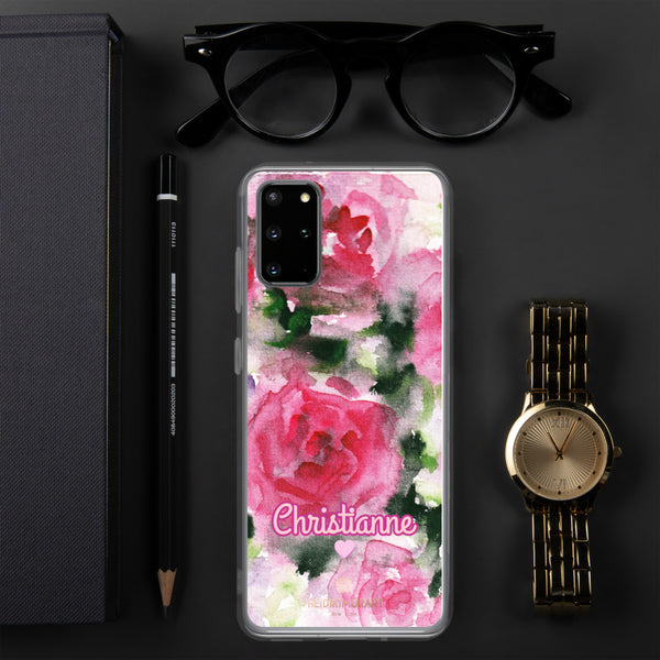 Pink Rose Personalized Samsung Case, Floral Custom Name Phone Case-Heidi Kimura Art LLC-Samsung Galaxy S20 Plus-Heidi Kimura Art LLC