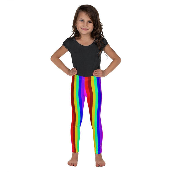 Bright Vertical Rainbow Stripe Print Kid's Leggings Workout Tights- Made in USA/EU-Kid's Leggings-2T-Heidi Kimura Art LLC