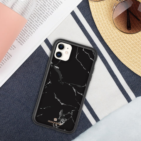 Black Marble Eco-Friendly Phone Case, Marble Print Biodegradable iPhone Case-Heidi Kimura Art LLC-iPhone 11-Heidi Kimura Art LLC