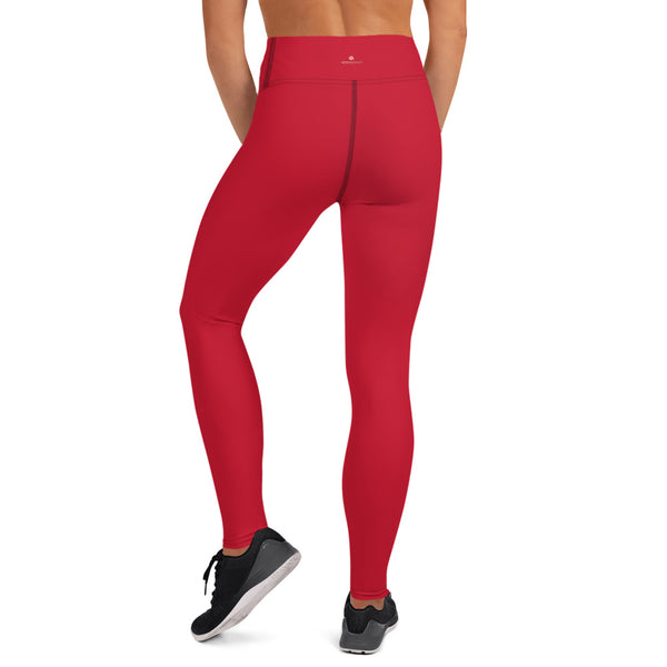 Red Women's Yoga Leggings, Solid Color Long Tights-Made in USA/EU-Heidi Kimura Art LLC-Heidi Kimura Art LLC