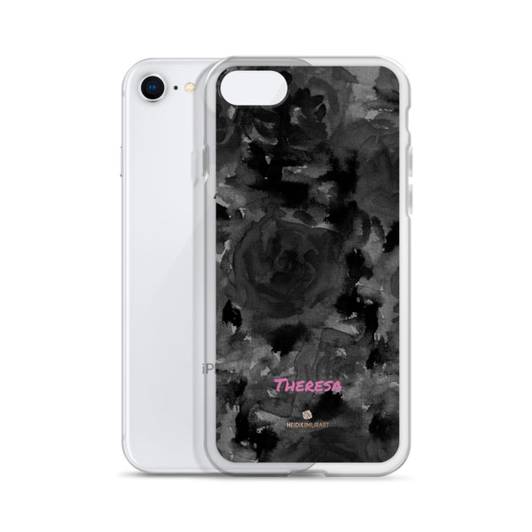 Personalized Black Floral iPhone Case, Abstract Watercolor Phone Case- Printed in USA/EU-Heidi Kimura Art LLC-Heidi Kimura Art LLC