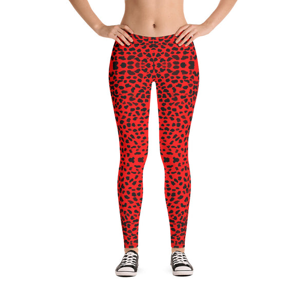 Red Cheetah Animal Print Leggings, Women's Casual Tights-Made in USA/EU-Heidi Kimura Art LLC-Heidi Kimura Art LLC