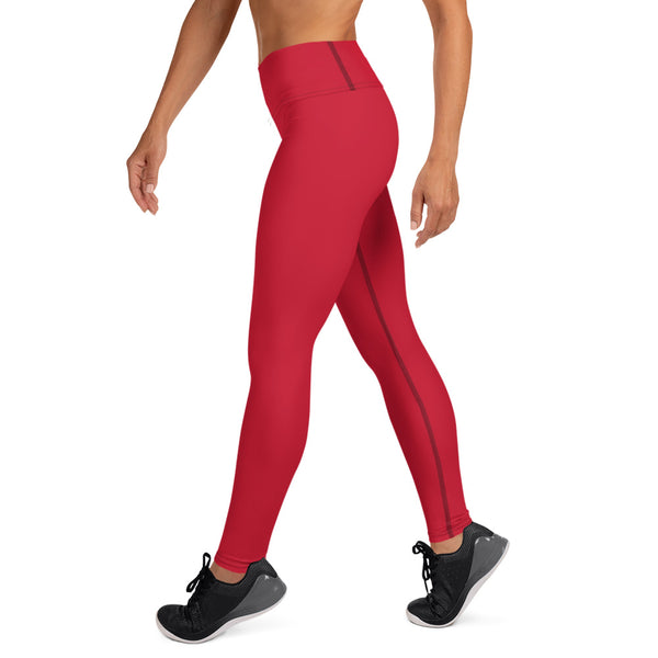 Red Women's Yoga Leggings, Solid Color Long Tights-Made in USA/EU-Heidi Kimura Art LLC-Heidi Kimura Art LLC