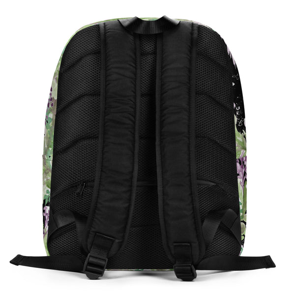 Black Lavender Floral Print Women's Laptop Minimalist Backpack- Made in EU--Heidi Kimura Art LLC