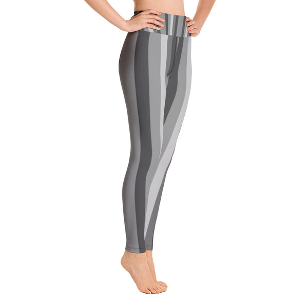 Women's Gray Stripe Active Wear Fitted Leggings Sports Long Yoga & Barre Pants-Leggings-Heidi Kimura Art LLC Gray Stripe Women's Leggings, Women's Gray Stripe Active Wear Fitted Leggings Sports Long Yoga & Barre Pants - Made in USA/EU (US Size: XS-XL)