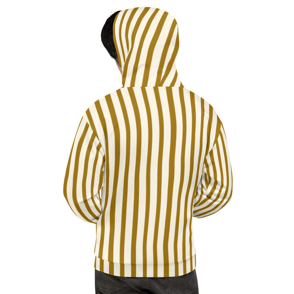 Brown Beige Stripe Print Men's or Women's Premium Unisex Hoodie- Made in Europe-Women's Hoodie-Heidi Kimura Art LLC