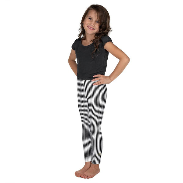 Black Striped Kid's Leggings, Black White Vertical Stripe Print Designer Kid's Girl's Leggings Active Wear 38-40 UPF Fitness Workout Gym Wear Running Tights, Comfy Stretchy Pants (2T-7) Made in USA/EU, Girls' Leggings & Pants, Leggings For Girls, Designer Girls Leggings Tights, Leggings For Girl Child 