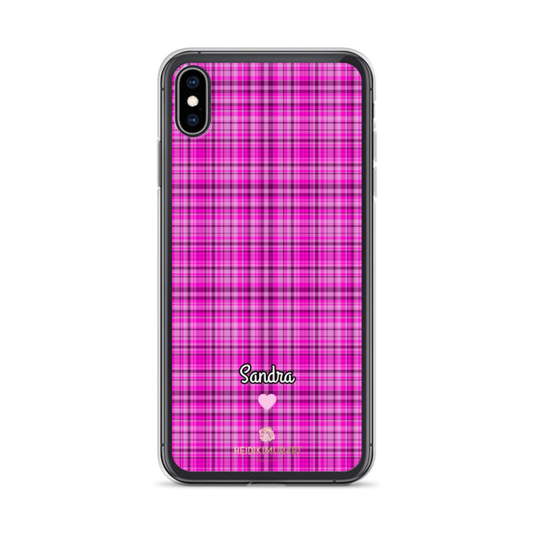 Personalized Pink Tartan iPhone Case, Custom Name Plaid Print Phone Case-Heidi Kimura Art LLC-iPhone XS Max-Heidi Kimura Art LLC