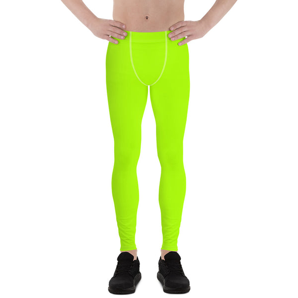 Neon Green Bright Solid Color Print Men's Leggings Meggings Pants- Made in USA/ EU-Men's Leggings-XS-Heidi Kimura Art LLC
