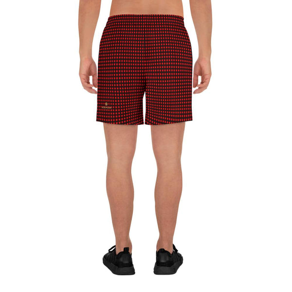 Buffalo Red Plaid Print Men's Athletic Best Workout Designer Long Shorts- Made in EU-Men's Long Shorts-Heidi Kimura Art LLC