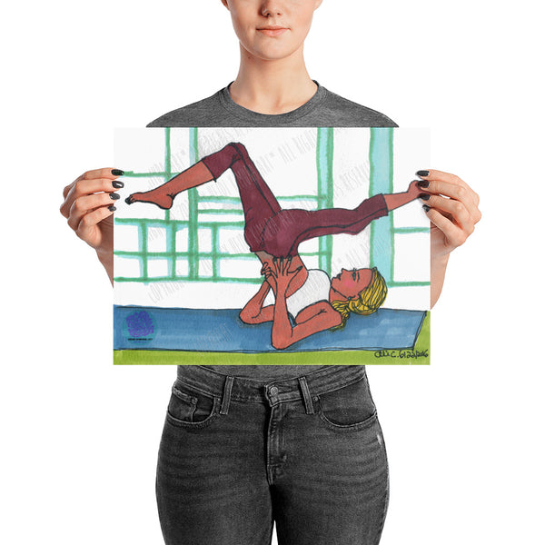 Supported Split-legged Shoulder Stand Yoga Studio Art Poster, Made in USA/ Europe-Art Print-12×16-Heidi Kimura Art LLC