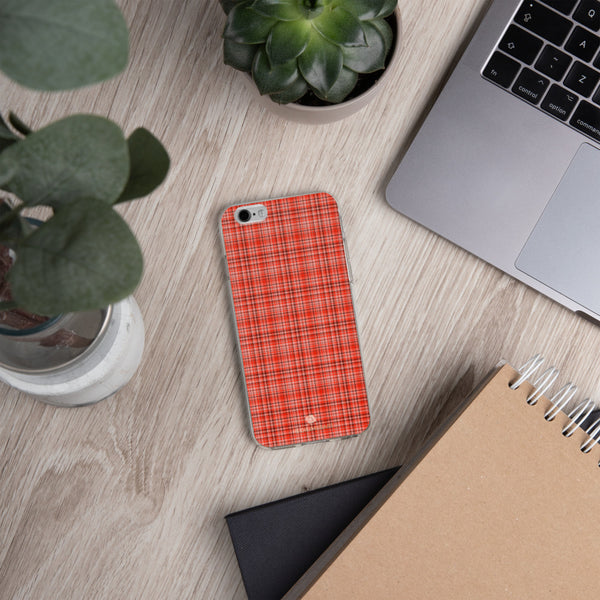 Red Plaid Print iPhone Case, Tartan Print Phone Case-Printed in USA/EU-Heidi Kimura Art LLC-Heidi Kimura Art LLC