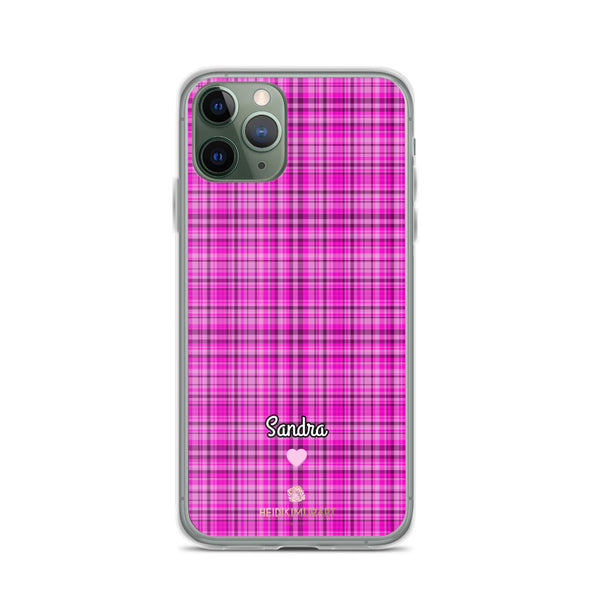 Personalized Pink Tartan iPhone Case, Custom Name Plaid Print Phone Case-Heidi Kimura Art LLC-iPhone 11 Pro-Heidi Kimura Art LLC