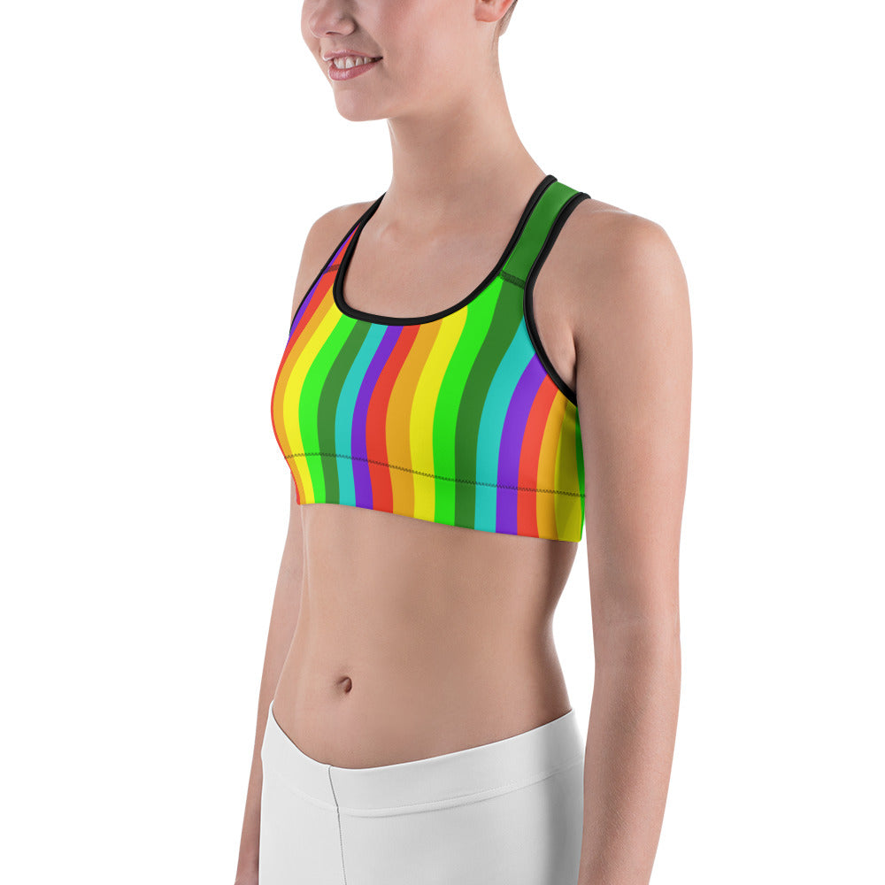 Rainbow Striped Women's Sports Bra, Colorful Bright Workout