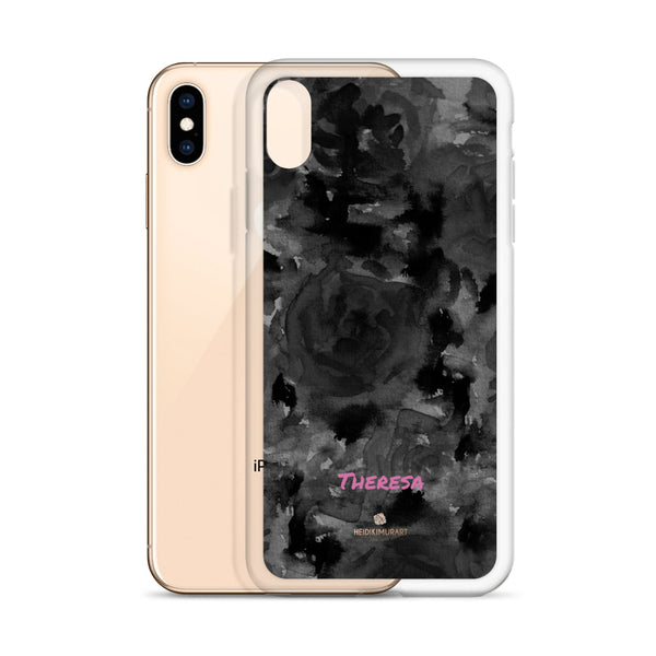 Personalized Black Floral iPhone Case, Abstract Watercolor Phone Case- Printed in USA/EU-Heidi Kimura Art LLC-Heidi Kimura Art LLC