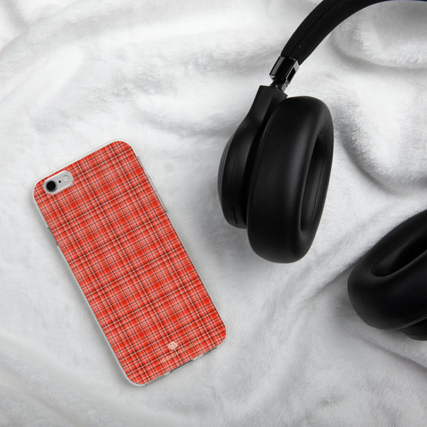 Red Plaid Print iPhone Case, Tartan Print Phone Case-Printed in USA/EU-Heidi Kimura Art LLC-Heidi Kimura Art LLC