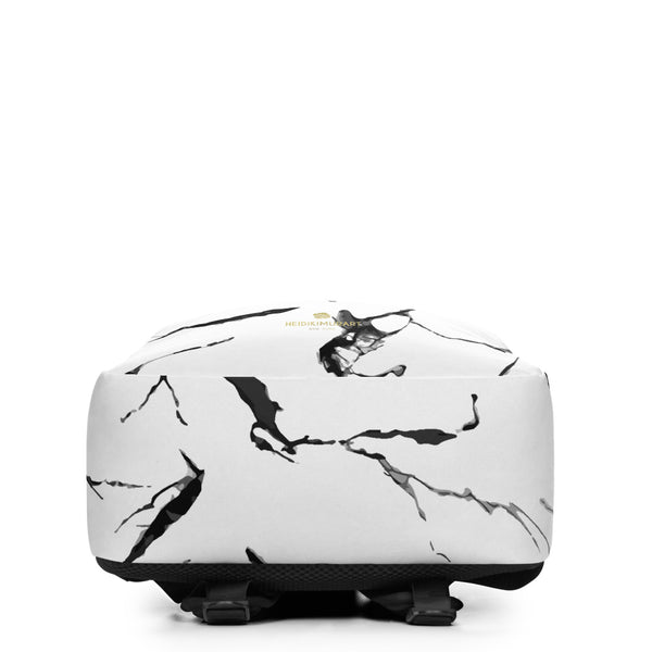 White Marble Print Designer Modern Contemporary Minimalist Backpack Bag- Made in EU-Minimalist Backpack-Heidi Kimura Art LLC