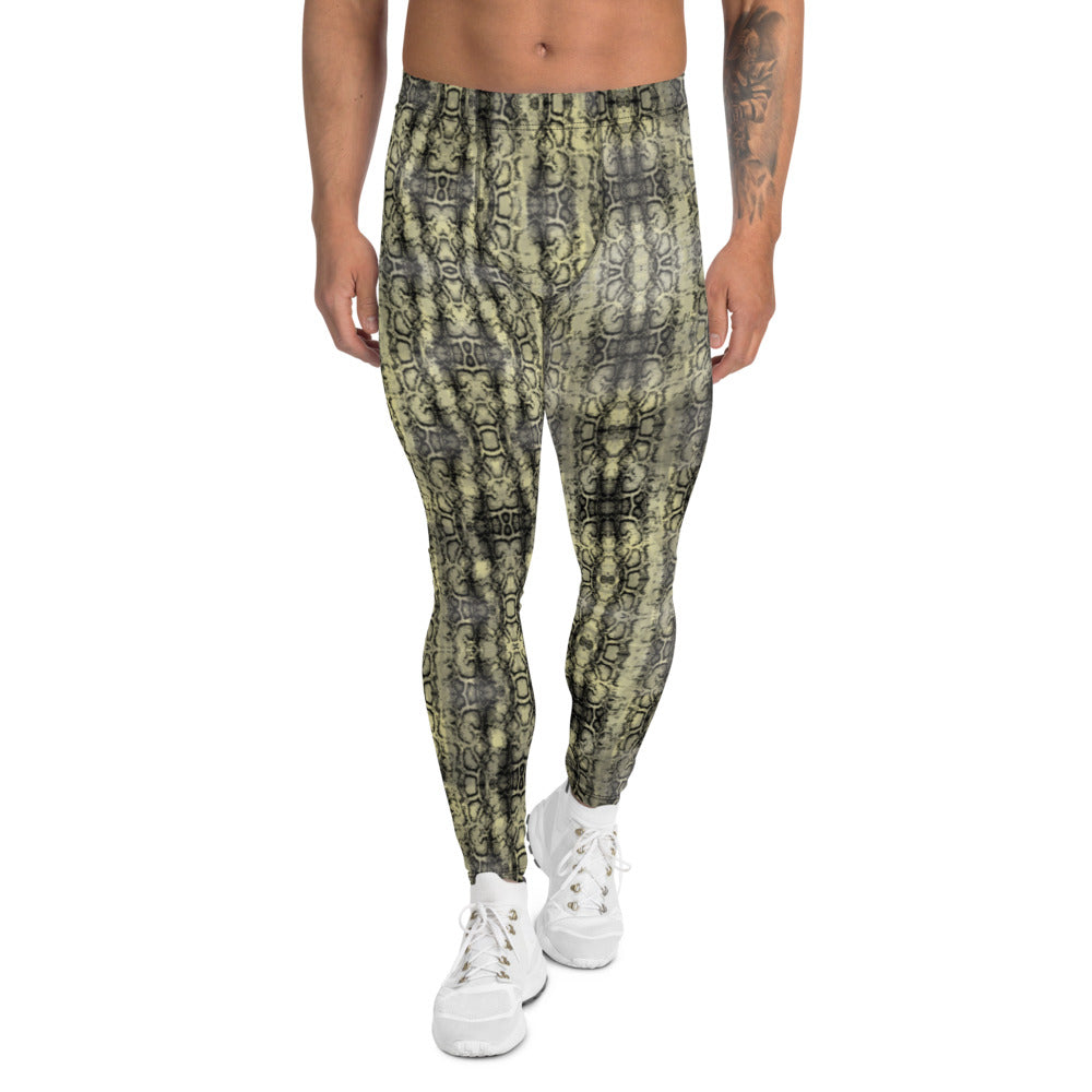 Green Snakeskin Print Sexy Meggings, Snake Print Men's Leggings For Reptile Lovers-Heidikimurart Limited -XS-Heidi Kimura Art LLC Green Snakeskin Print Sexy Meggings, Yellowish Snake Print Men's Leggings, Snake Reptile Print Men's Leggings Tights Pants - Made in USA/EU/MX (US Size: XS-3XL) Sexy Meggings Men's Workout Gym Tights Leggings, Snake Print Pants, Snakeskin Leggings, Animal Print Leggings, Snake Print Pants 