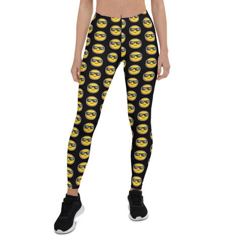 Black Sunshine Emoji Casual Leggings, Women's Tights-Made in USA/EU-Heidi Kimura Art LLC-XS-Heidi Kimura Art LLC