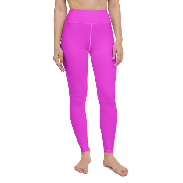 Hot Pink Solid Yoga Leggings, Solid Color Long Yoga Pants-Made in USA/EU-Heidi Kimura Art LLC-Heidi Kimura Art LLC