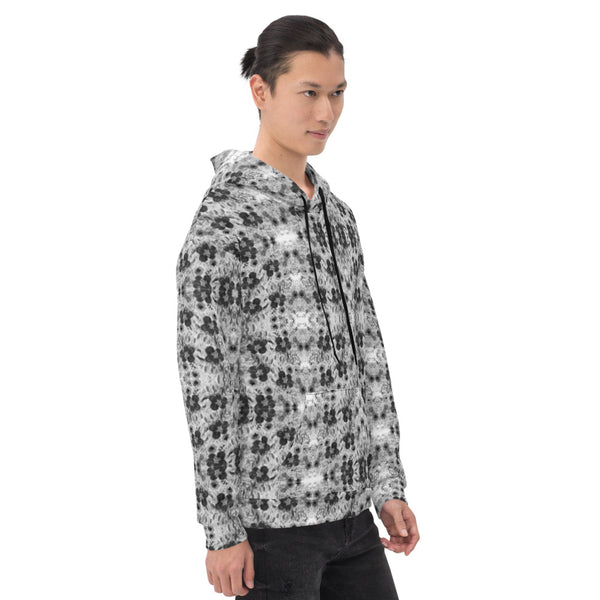 Black Floral Men's Sweatshirt, Designer Flower Print Unisex Hoodie-Heidikimurart Limited -Heidi Kimura Art LLC