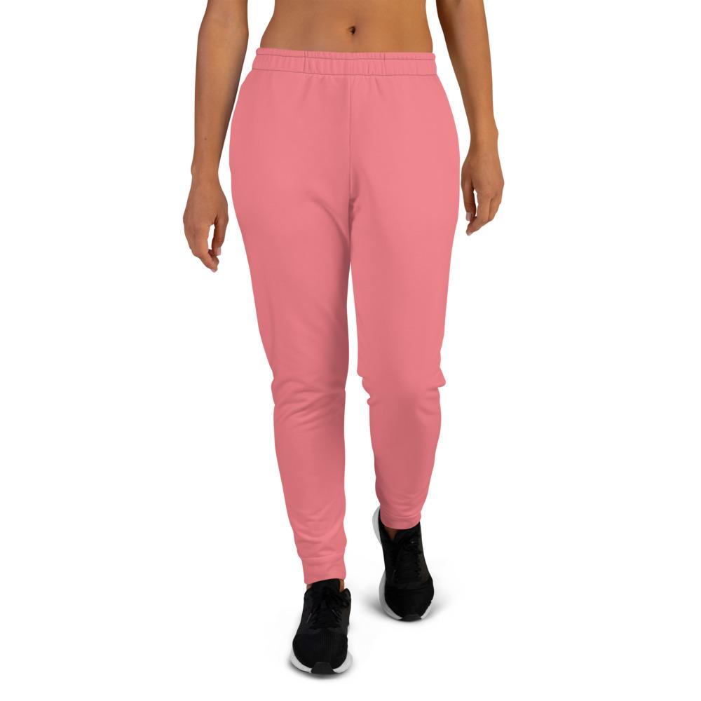 Pastel Peach Pink Solid Color Print Premium Slim Fit Women's Joggers Pants-Made in EU-Women's Joggers-XS-Heidi Kimura Art LLC