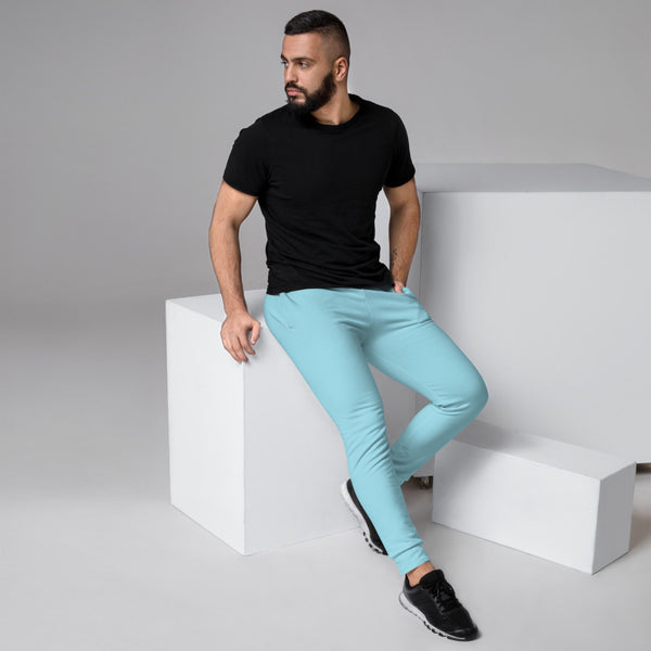 Baby Blue Designer Men's Joggers, Best Pale Blue Solid Color Sweatpants For Men, Modern Slim-Fit Designer Ultra Soft & Comfortable Men's Joggers, Men's Jogger Pants-Made in EU/MX (US Size: XS-3XL)