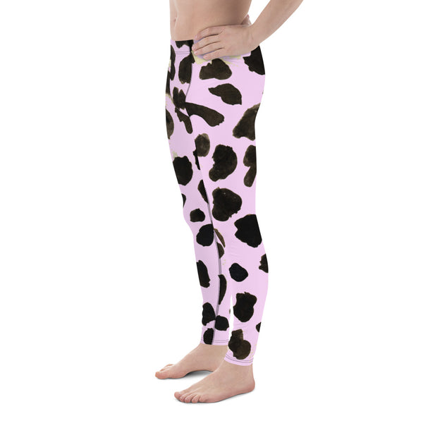 Light Pink Cow Print Animal Chic Men's Leggings Compression Tights - Made in USA/EU-Men's Leggings-Heidi Kimura Art LLC