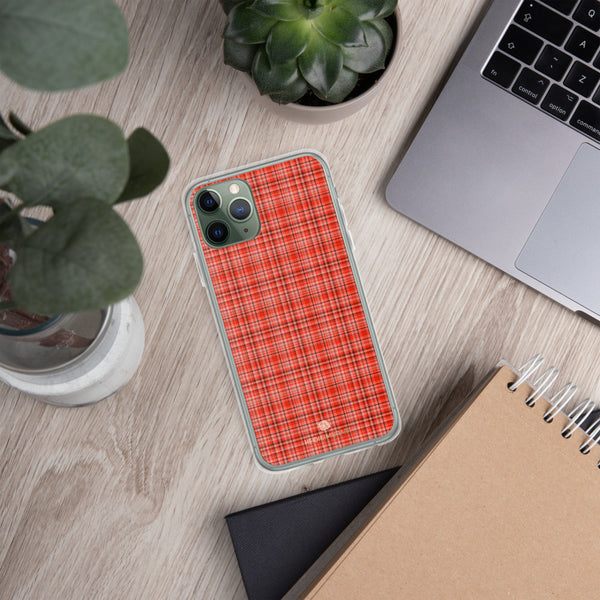 Red Plaid Print iPhone Case, Tartan Print Phone Case-Printed in USA/EU-Heidi Kimura Art LLC-Heidi Kimura Art LLC