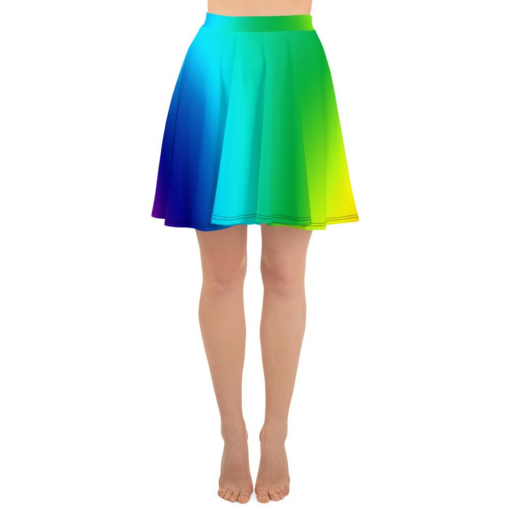 Vibrant Designer Colorful Rainbow Ombre Print Women's Skater Skirt- Made in USA/EU-Skater Skirt-XS-Heidi Kimura Art LLC