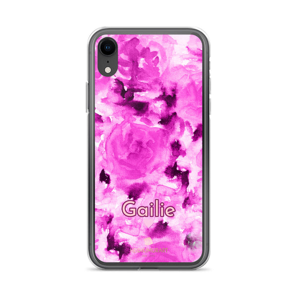 Pink Floral Custom Name iPhone Case, Rose Personalized Phone Case-Heidi Kimura Art LLC-iPhone XR-Heidi Kimura Art LLC