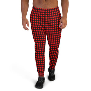 Buffalo Red Plaid Print Premium Best Men's Joggers Casual Sweatpants - Made in EU-Men's Joggers-XS-Heidi Kimura Art LLC