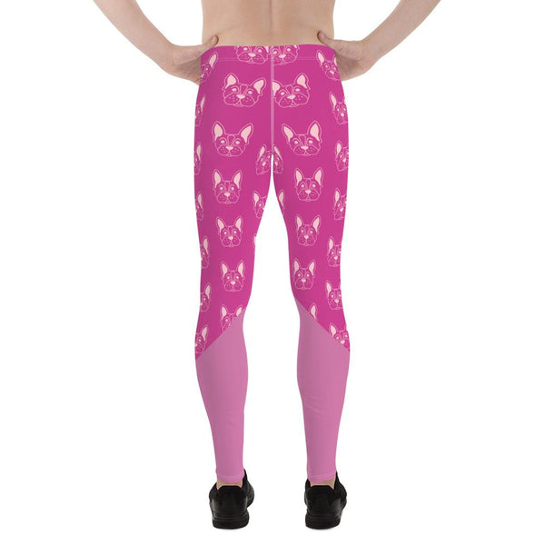 Pink French Bulldog Designer Men's Leggings Meggings Tights Pants- Made in USA/ EU-Men's Leggings-Heidi Kimura Art LLC