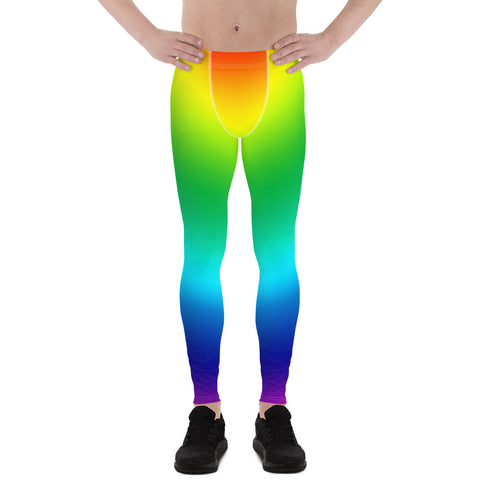 LGBTQ Rainbow Print Gay Pride Print Men's Leggings Meggings Pants- Made in USA/ EU-Men's Leggings-XS-Heidi Kimura Art LLC