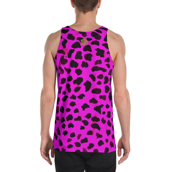 Hot Pink Cow Print Stylish Men's Unisex Tank Top - Made in USA (US Size: XS-2XL)-Men's Tank Top-Heidi Kimura Art LLC Hot Pink Cow Print Tank Top, Hot Pink Cow Animal Print Stylish Premium Quality Men's or Women's Best Unisex Tank Top - Made in USA/ Europe (US Size: XS-2XL)