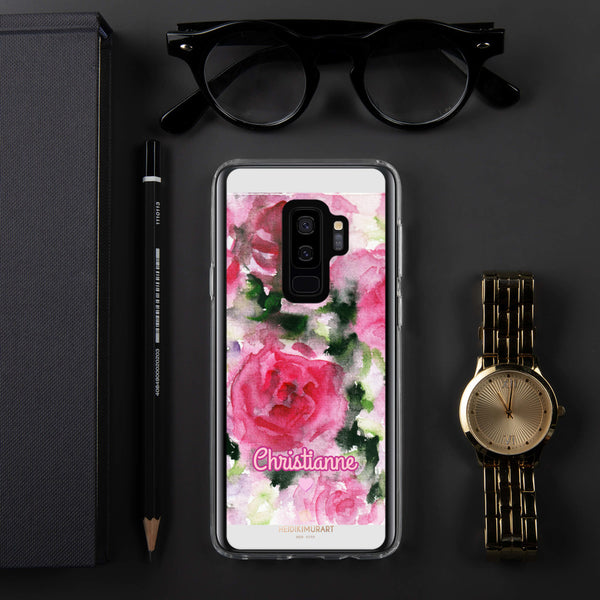 Pink Rose Personalized Samsung Case, Floral Custom Name Phone Case-Heidi Kimura Art LLC-Samsung Galaxy S9+-Heidi Kimura Art LLC